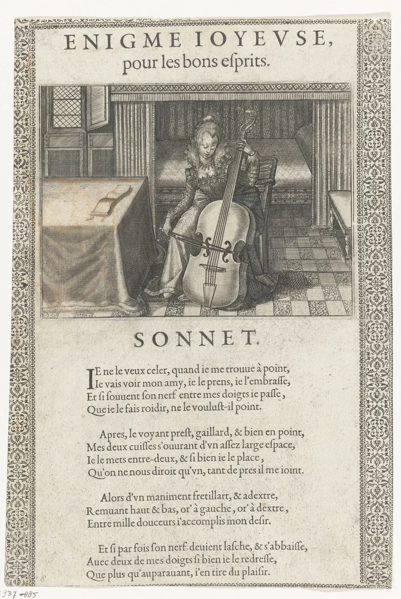 Vrouw bespeelt een viola da gamba by anonymous, print, 1610-1680