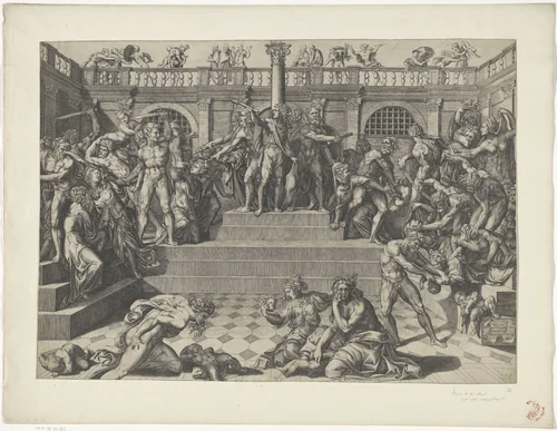 Kindermoord te Betlehem by Marco Dente, print, 1427-1527