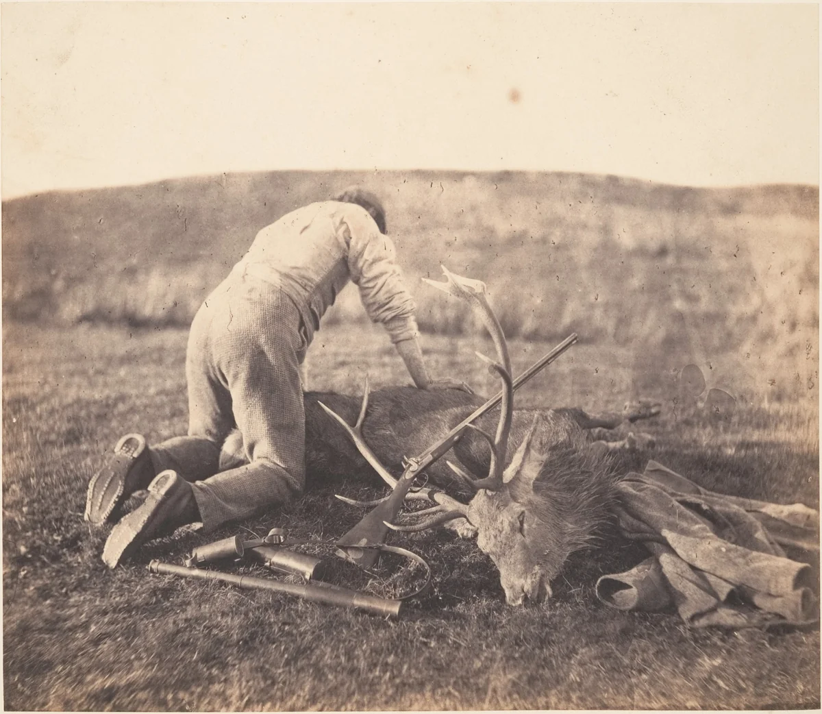 Jack Gralloching a Stag by Horatio Ross, photograph, 1856-1858