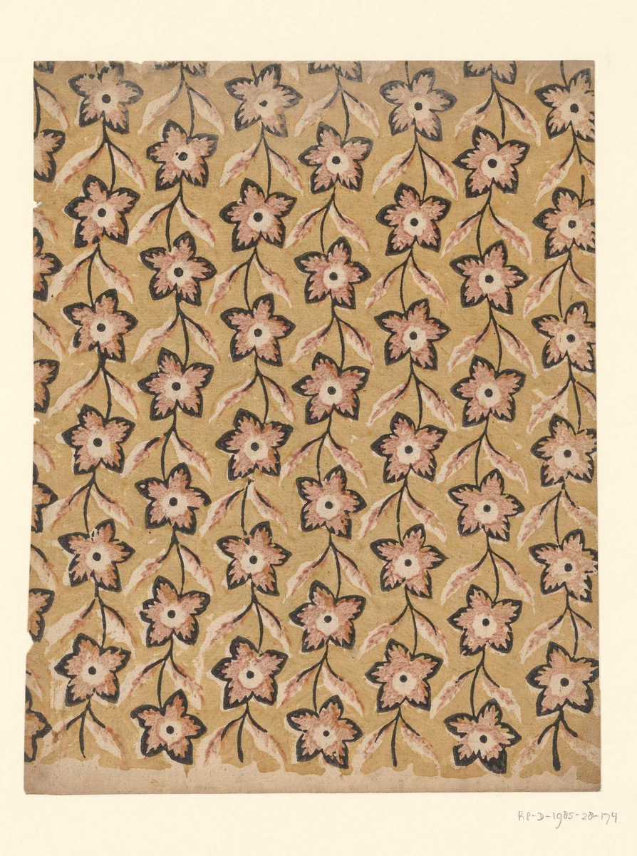 Blad met banenpatroon van aan elkaar verbonden bloemen by anonymous, other, 1750-1900