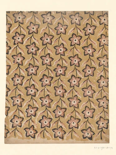 Blad met banenpatroon van aan elkaar verbonden bloemen by anonymous, other, 1750-1900