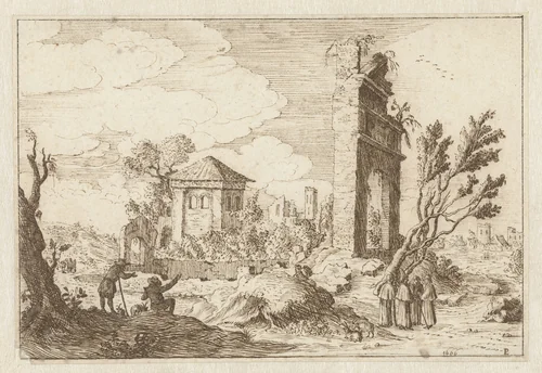 Ruïnelandschap in Italië by Monogrammist PL, drawing, 1666