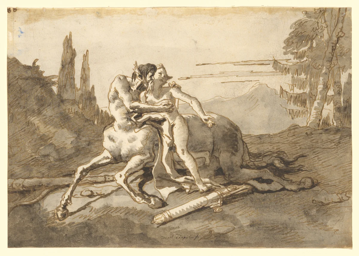 Centaur Embracing Nymph in a Wild Landscape by Giovanni Domenico Tiepolo, drawing, 1768-1794