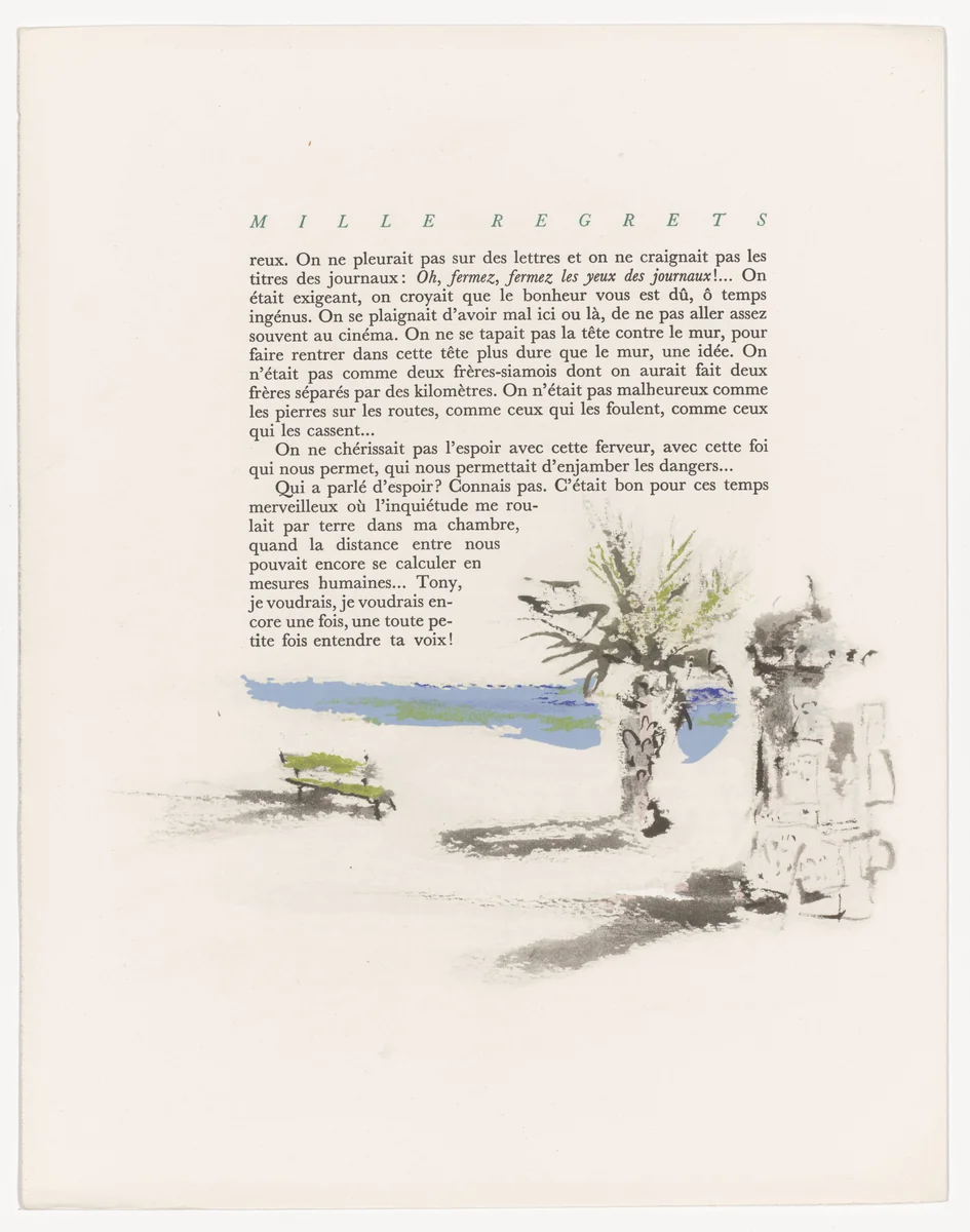 Tailpiece (page 38) from Mille Regrets (A Thousand Regrets) by Christian Bérard, illustrated book, 1947