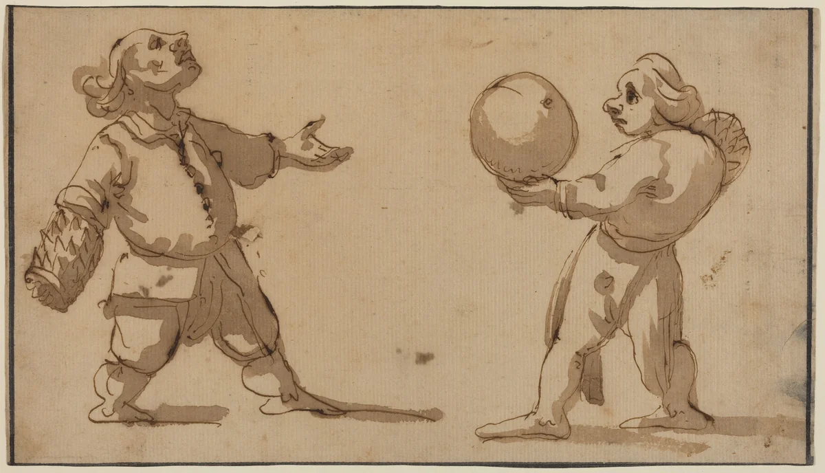 A Caricature with Ball Players by Giuseppe Maria Mitelli, drawing, 1634-1718