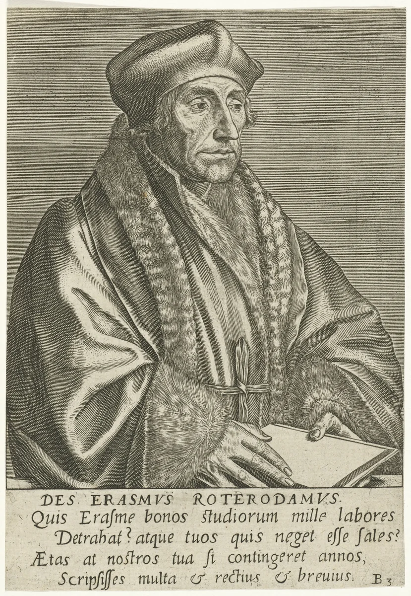 Portret van Desiderius Erasmus by Philips Galle, print, 1572