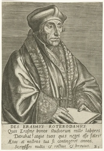 Portret van Desiderius Erasmus by Philips Galle, print, 1572