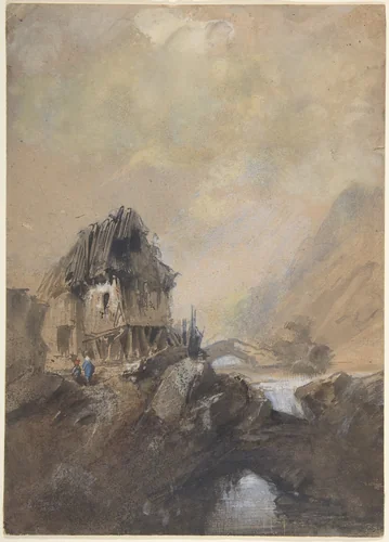 Village à Dieppe by Eugène Isabey, drawing, 1843