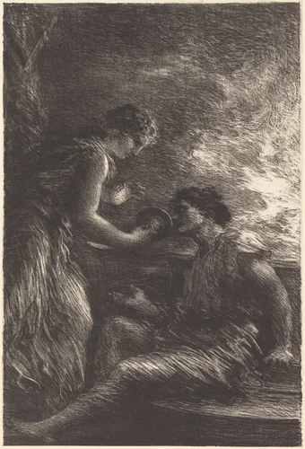 Sieglinde and Siegmund from Act I of "The Valkyrie" by Henri Fantin-Latour, print, 1836-1904