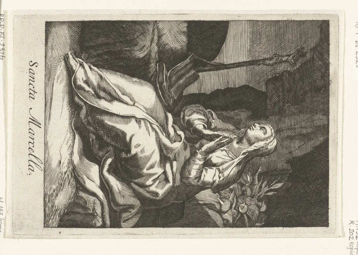 Heilige Marcella van Rome als kluizenares by anonymous, print, 1590-1662