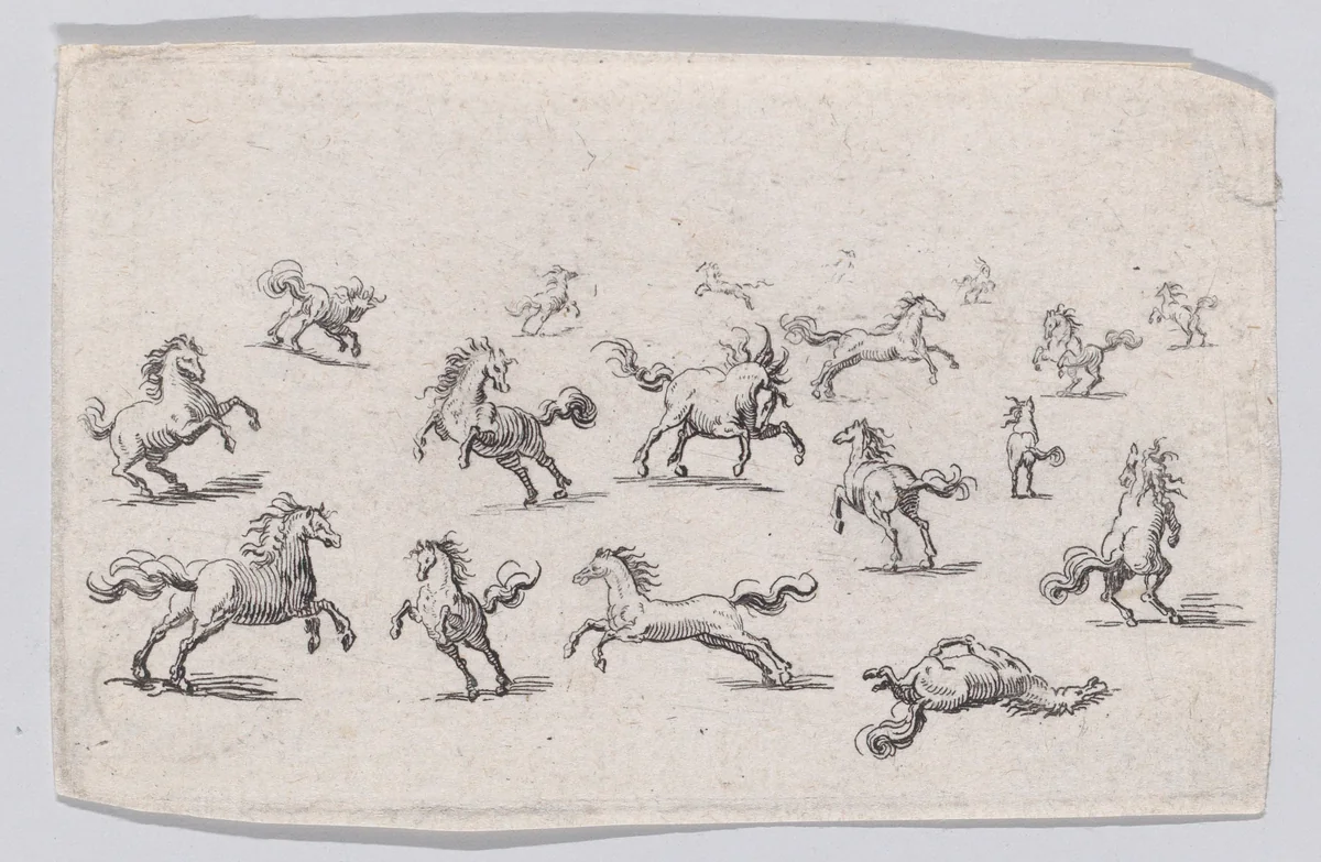 Reverse Copy of Chevaux Courant en Liberté (Horses Running Freely), from "Les Caprices" by anonymous, print, 1620-1700