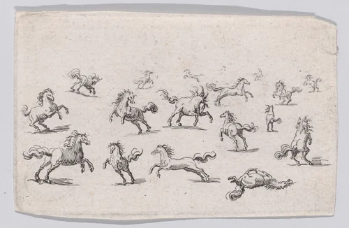 Reverse Copy of Chevaux Courant en Liberté (Horses Running Freely), from "Les Caprices" by anonymous, print, 1620-1700