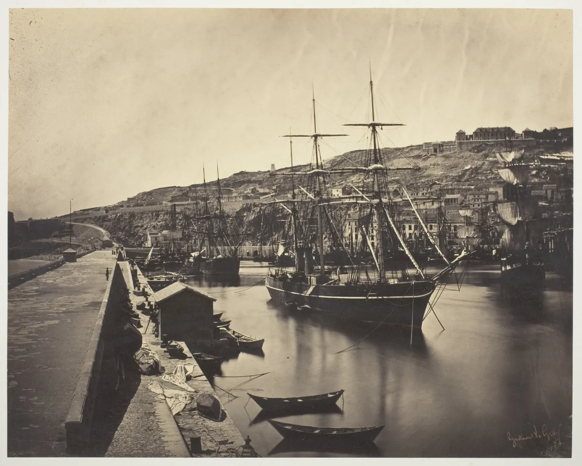 The Port and City of Sète-Mediterranean (Port et Ville de Sète-Mediterranée) by Gustave Le Gray, photograph, 1857