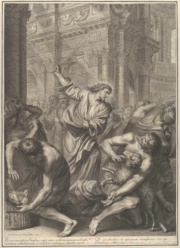 Christ Driving the Merchants from the Temple, from The Passion of Christ, plate 3 by Grégoire Huret, print, 1664