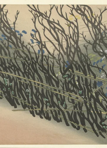 Heg met herfstbloemen by Kamisaka Sekka, print, 1903