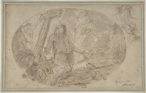 Two Hermits in the Wilderness by Domenico Maria Canuti, drawing, 1625-1684