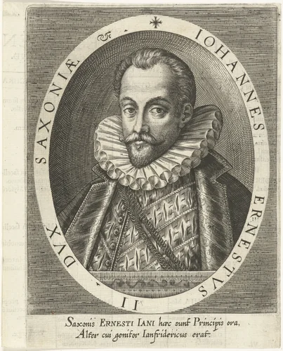 Portret van Johann Ernst van Saksen by Dominicus Custos, print, 1601