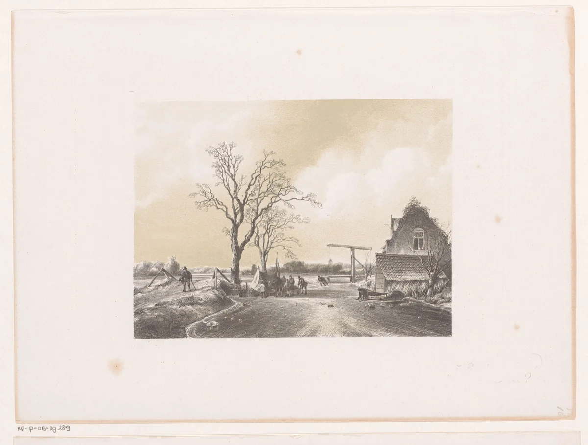 Bevroren rivier met koek en zopie by C.W. Mieling, print, 1847-1865