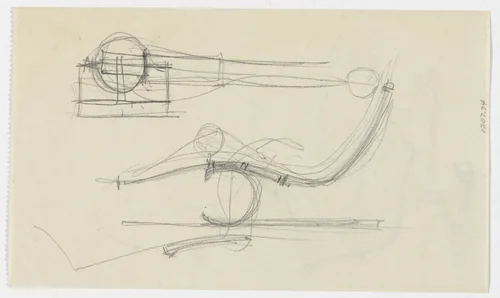 Lounge Chair with Arms (recto). Reclining Chair without Arms (verso). (Perspective and elevation sketches) by Ludwig Mies van der Rohe, mies van der rohe archive, 1926