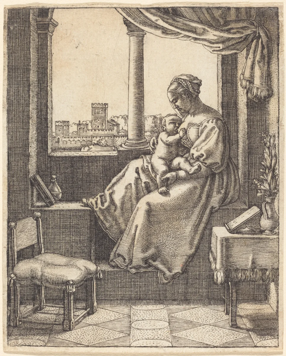 Virgin at the Window by Barthel Beham, print, 1523-1533