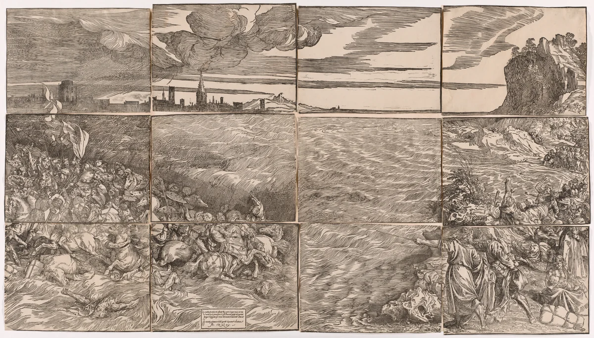 The Submersion of Pharaoh's Army in the Red Sea by Titian, print, 1514-1515