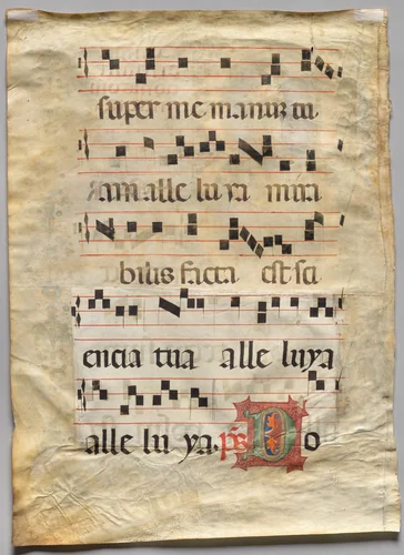 Leaf from a Gradual: Historiated Initial R: Initial D (verso) by Unknown, manuscript, 1330-1370