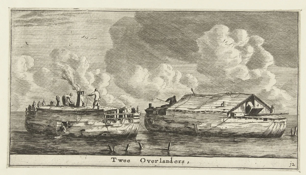 Twee Overlanders by Reinier Nooms, print, 1652-1654