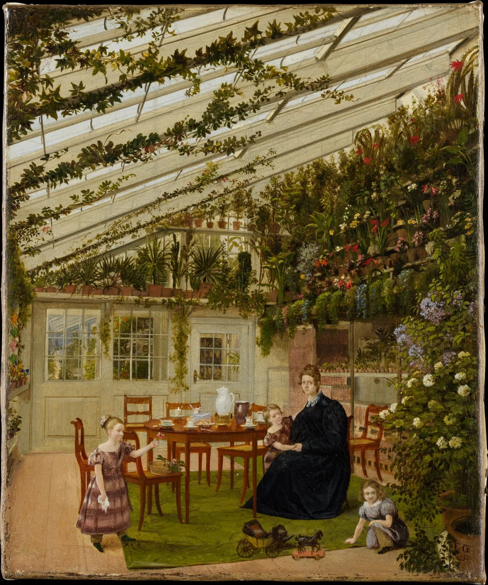 The Family of Mr. Westphal in the Conservatory by Eduard Gaertner, painting, 1836