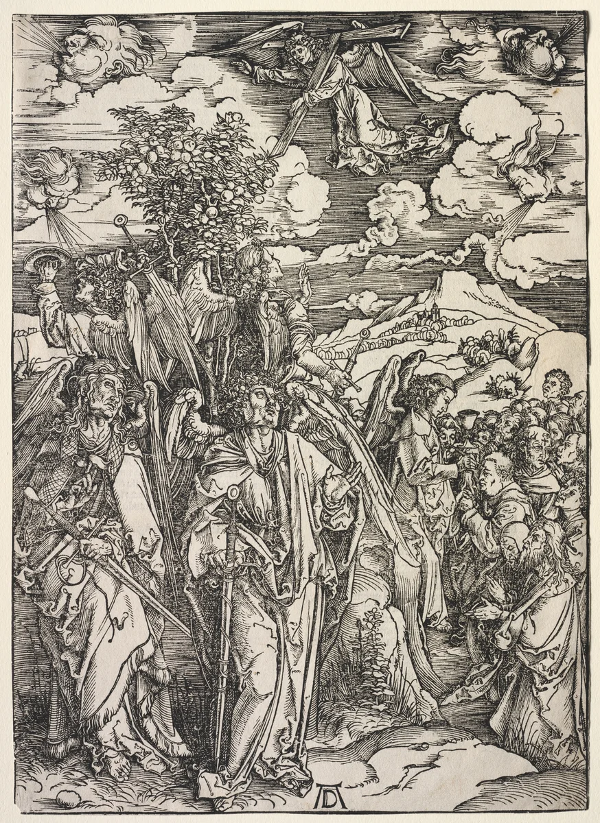 Revelation of St. John: Four Angels Holding up the Winds by Albrecht Dürer, print, 1511