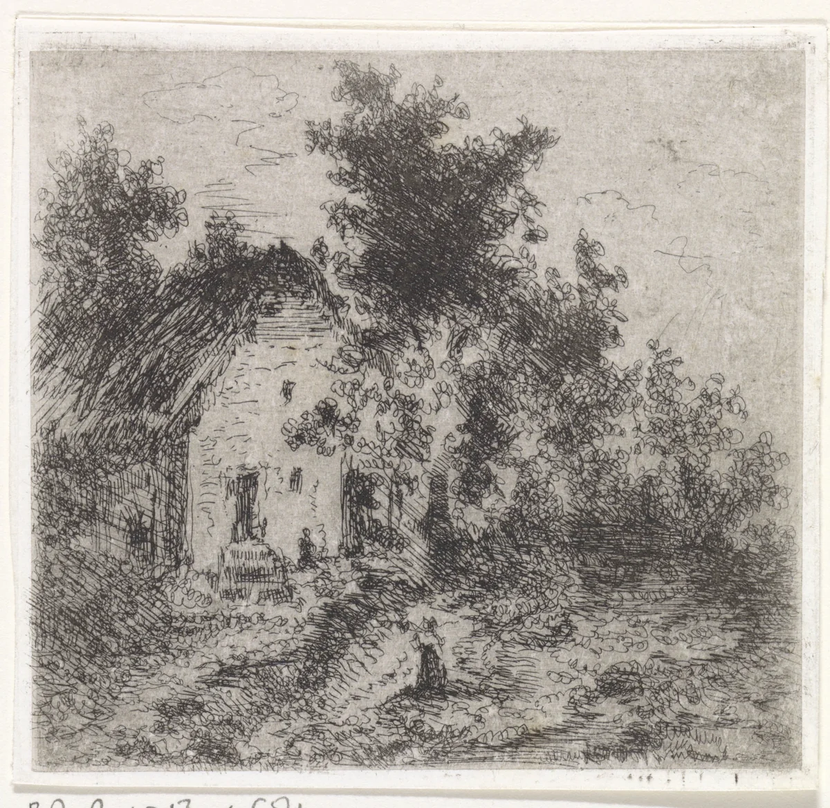 Boerderij onder bomen by Arnoud Schaepkens, print, 1855-1904