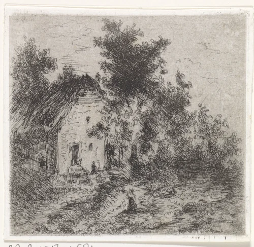 Boerderij onder bomen by Arnoud Schaepkens, print, 1855-1904