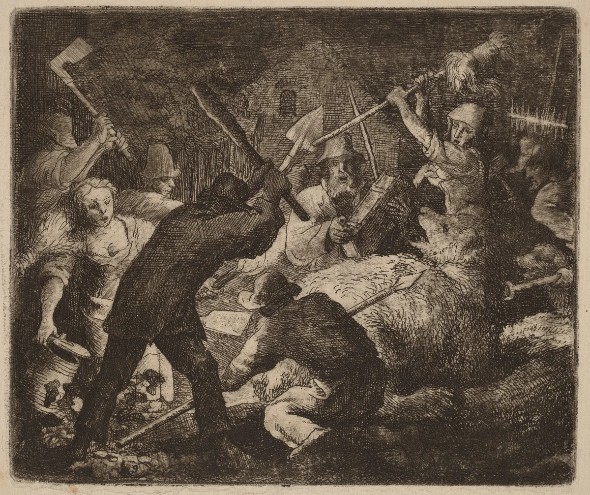 The Bear Assaulted by the Peasants by Allart van Everdingen, print, 1645-1656