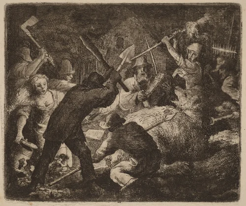 The Bear Assaulted by the Peasants by Allart van Everdingen, print, 1645-1656