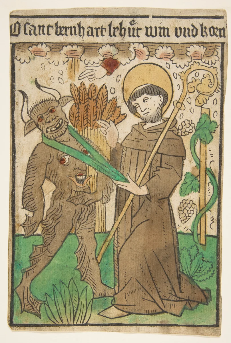 Saint Bernard Vanquishing the Devil by anonymous, print, 1400-1500