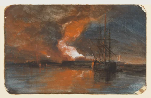 The Burning of the New Gaol, Bristol by William James Müller, drawing, 1831-1832