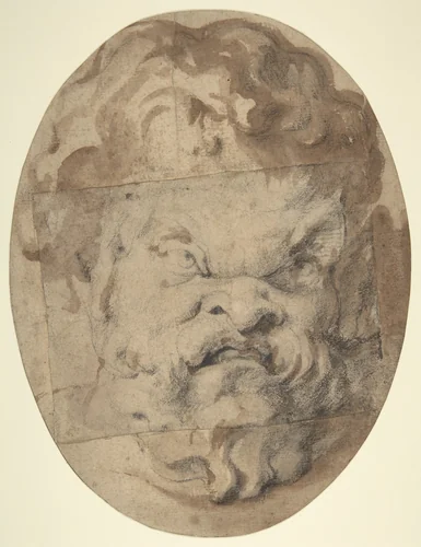 Head of a Satyr (Silenus) by Peter Paul Rubens, drawing, 1615-1635