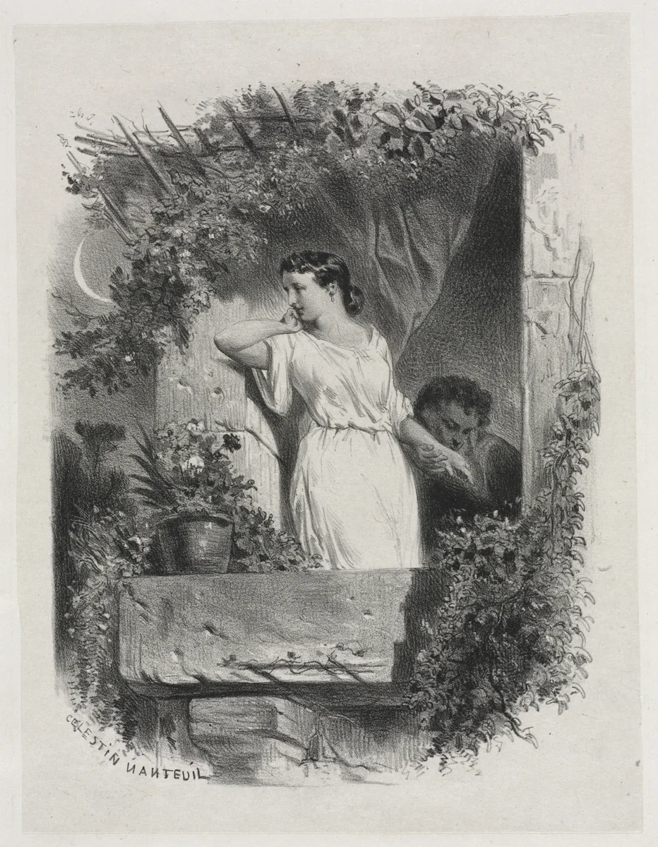 On the Balcony by Célestin François Nanteuil, print, 1842