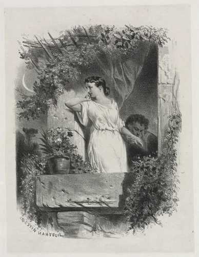 On the Balcony by Célestin François Nanteuil, print, 1842