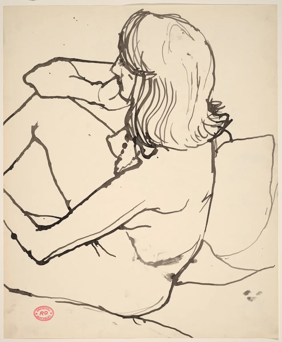 Untitled [seated female nude seen from above and slightly behind] by Richard Diebenkorn, drawing, 1955-1967