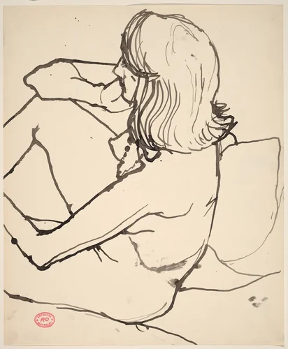 Untitled [seated female nude seen from above and slightly behind] by Richard Diebenkorn, drawing, 1955-1967