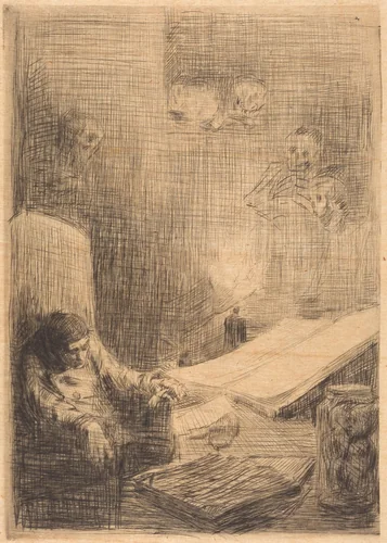 Sleeping Scholar (Le savant endormi) by Alphonse Legros, print, 1837-1911