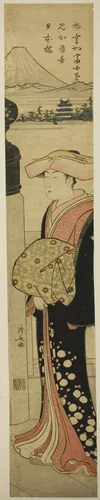 Finely-Dressed Woman Crossing Nihonbashi Bridge by Torii Kiyonaga (鳥居清長), print, 1778-1788