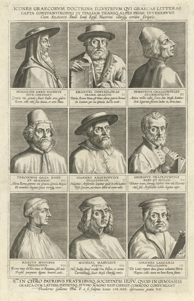 Negen portretten van Griekse geleerden by Unknown, print, 1581-1633