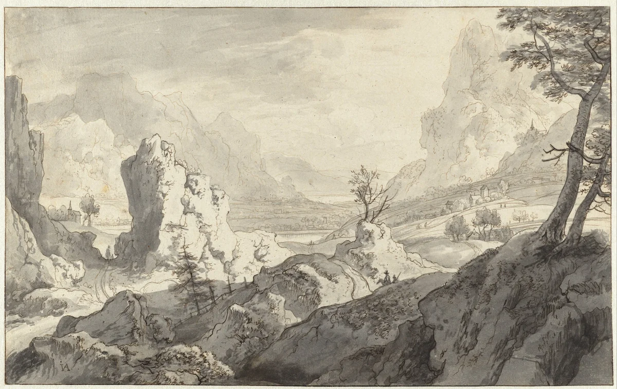 Imaginary Mountain Landscape by Jan van Aken, drawing, 1652