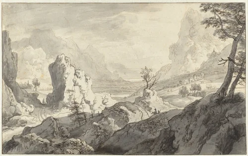 Imaginary Mountain Landscape by Jan van Aken, drawing, 1652