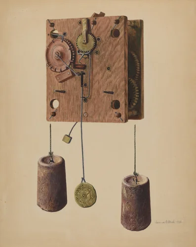 Mechanism of Eli Terry Clock by Herman Stroh, index of american design, 1940