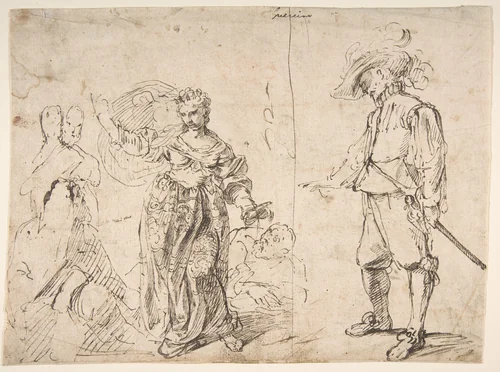 Sheet with Figure Studies (double sided) by Pietro Novelli, drawing, 1615-1647