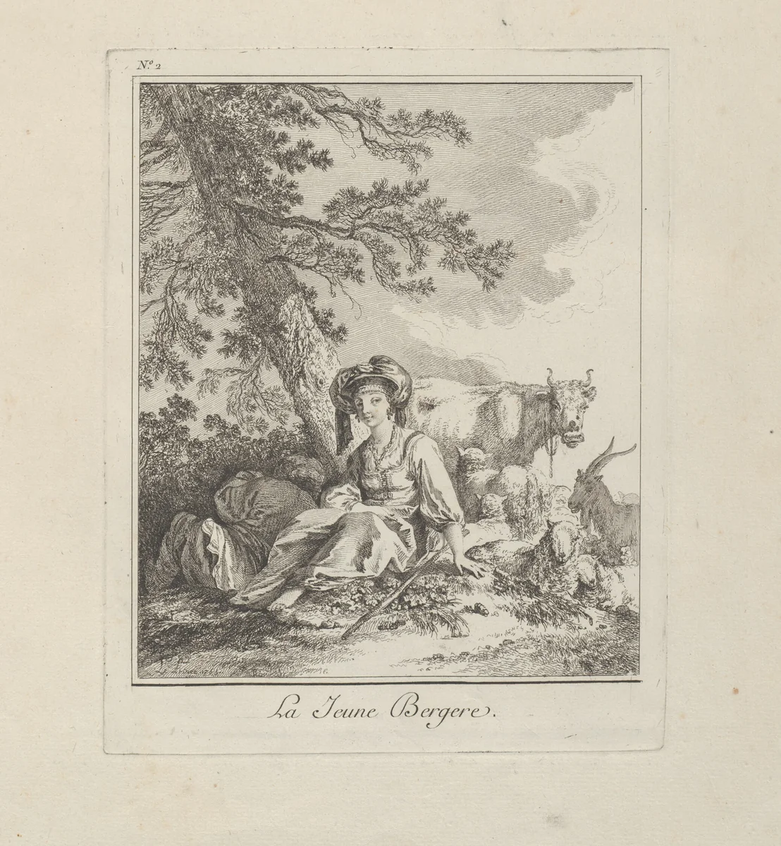 The Young Shepherdess, plate two from Divers Habillements des Peuples du Nord by Jean Baptiste Le Prince, print, 1765