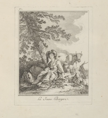 The Young Shepherdess, plate two from Divers Habillements des Peuples du Nord by Jean Baptiste Le Prince, print, 1765