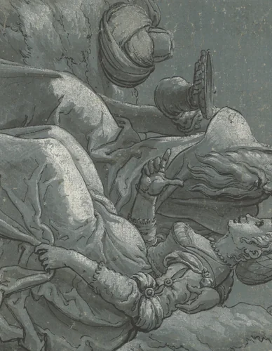 Lot met één van zijn dochters by Jan Swart, drawing, 1530-1535